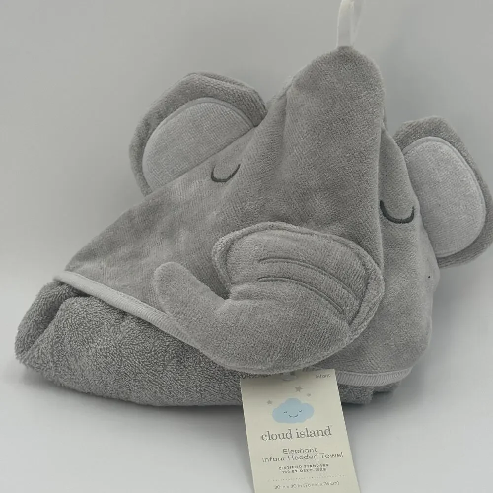 Cloud Island Baby‎ Hooded Towel Gray Elephant 30x30 Cotton Terry Bath Wrap NEW